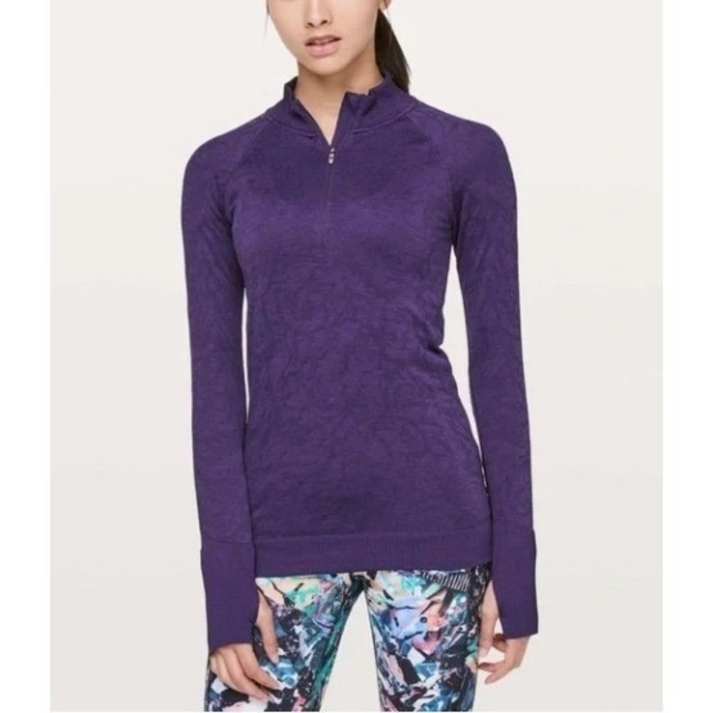 Lululemon Rest Less 1/2 Zip Pullover Top Jacquard Knit Dark Court Purple 4‎